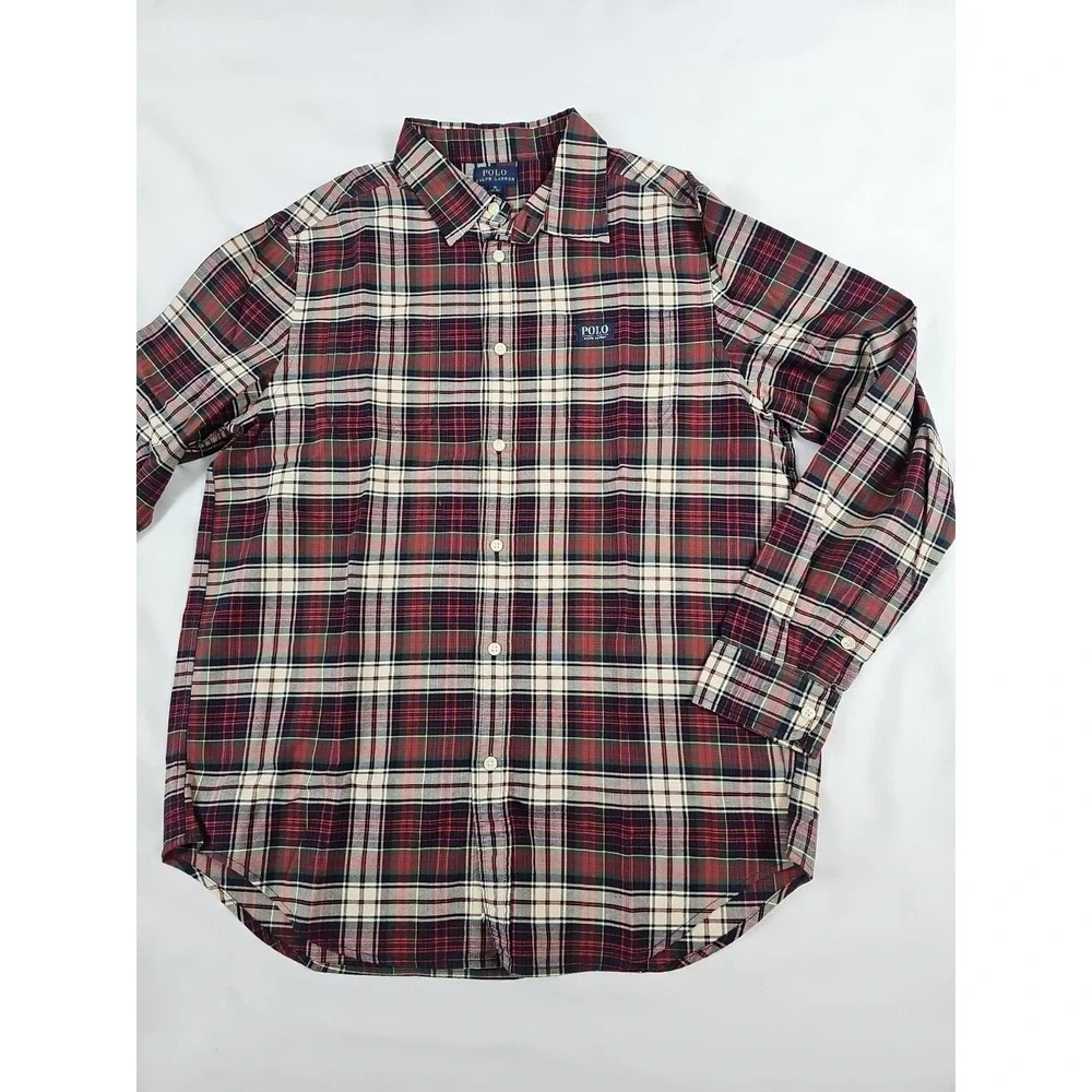 Ralph Lauren Polo Button Shirt Boys XL 18-20 Cotton Burgundy‎ Plaid